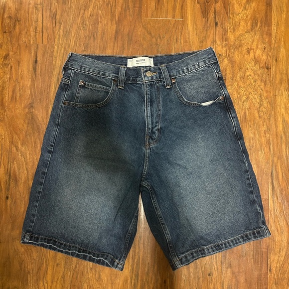 Hollister Dark Wash Super Baggy Denim Shorts Knee-Length Zipper Pockets Jorts - Picture 3 of 14
